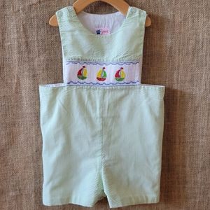 Surcie Green Sheersucker Smocked Sailboat Jon Jon -3